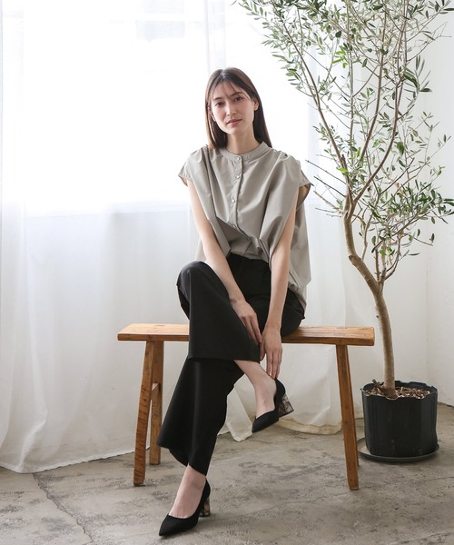 No Rule No Line（ノール－ルノーライン）の「リラックスフレンチスリーブ バンドカラートップス バンドカラーシャツ（Tシャツ/カットソー・レディース・ホワイト/ライトグレー/ブラック・FREE）」の20枚目の写真