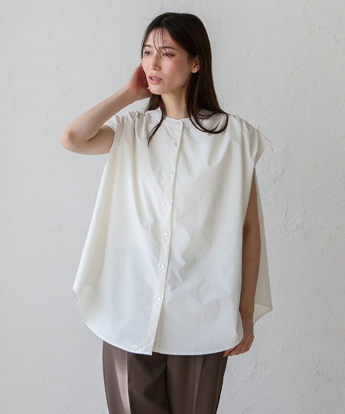 No Rule No Line（ノール－ルノーライン）の「リラックスフレンチスリーブ バンドカラートップス バンドカラーシャツ（Tシャツ/カットソー・レディース・ホワイト/ライトグレー/ブラック・FREE）」の10枚目の写真