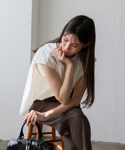 No Rule No Line（ノール－ルノーライン）の「リラックスフレンチスリーブ バンドカラートップス バンドカラーシャツ（Tシャツ/カットソー・レディース・ホワイト/ライトグレー/ブラック・FREE）」の15枚目の写真