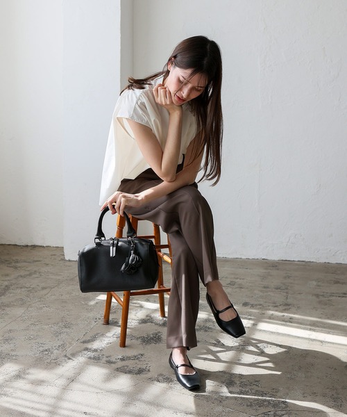 No Rule No Line（ノール－ルノーライン）の「リラックスフレンチスリーブ バンドカラートップス バンドカラーシャツ（Tシャツ/カットソー・レディース・ホワイト/ライトグレー/ブラック・FREE）」の5枚目の写真