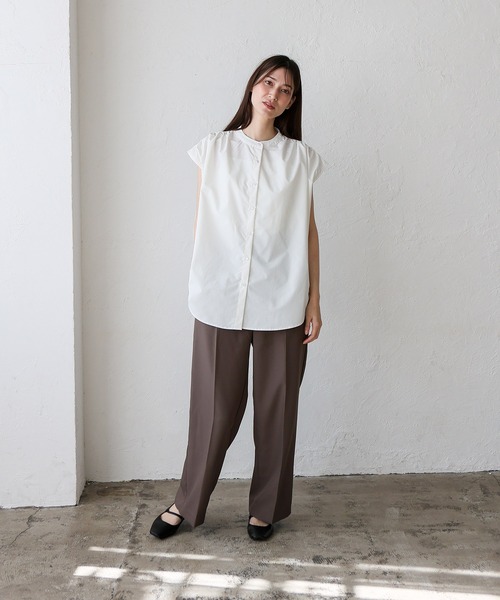 No Rule No Line（ノール－ルノーライン）の「リラックスフレンチスリーブ バンドカラートップス バンドカラーシャツ（Tシャツ/カットソー・レディース・ホワイト/ライトグレー/ブラック・FREE）」の7枚目の写真