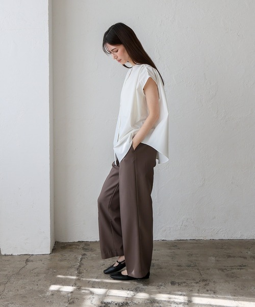 No Rule No Line（ノール－ルノーライン）の「リラックスフレンチスリーブ バンドカラートップス バンドカラーシャツ（Tシャツ/カットソー・レディース・ホワイト/ライトグレー/ブラック・FREE）」の8枚目の写真