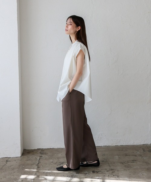 No Rule No Line（ノール－ルノーライン）の「リラックスフレンチスリーブ バンドカラートップス バンドカラーシャツ（Tシャツ/カットソー・レディース・ホワイト/ライトグレー/ブラック・FREE）」の9枚目の写真