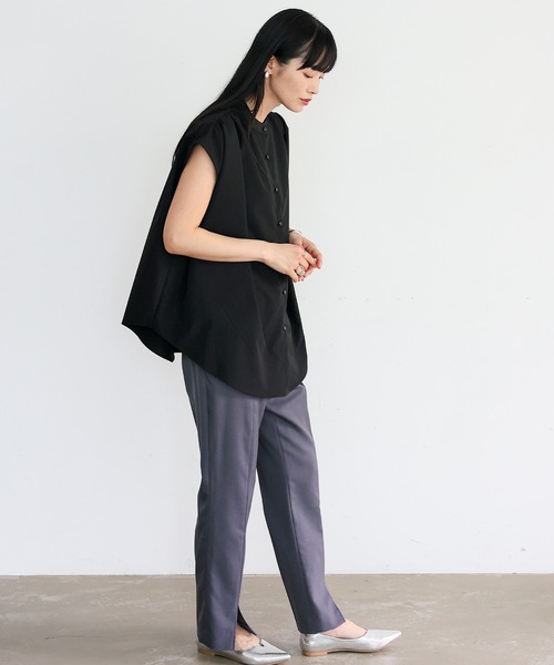 No Rule No Line(ノール-ルノーライン)の「リラックスフレンチスリーブ バンドカラートップス バンドカラーシャツ(Tシャツ/カットソー・レディース・ホワイト/ライトグレー/ブラック・FREE)」の15枚目の写真