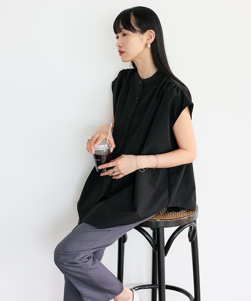 No Rule No Line(ノール-ルノーライン)の「リラックスフレンチスリーブ バンドカラートップス バンドカラーシャツ(Tシャツ/カットソー・レディース・ホワイト/ライトグレー/ブラック・FREE)」の8枚目の写真