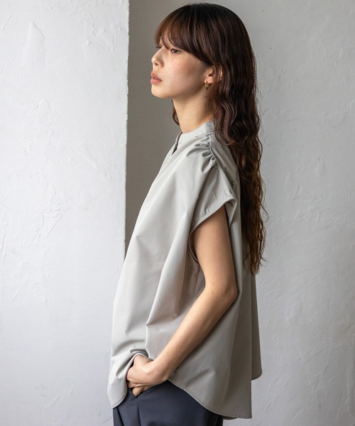 No Rule No Line(ノール-ルノーライン)の「リラックスフレンチスリーブ バンドカラートップス バンドカラーシャツ(Tシャツ/カットソー・レディース・ホワイト/ライトグレー/ブラック・FREE)」の5枚目の写真