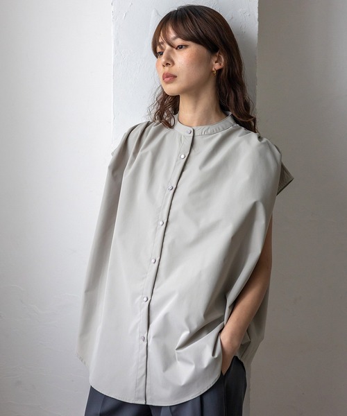 No Rule No Line(ノール-ルノーライン)の「リラックスフレンチスリーブ バンドカラートップス バンドカラーシャツ(Tシャツ/カットソー・レディース・ホワイト/ライトグレー/ブラック・FREE)」の4枚目の写真