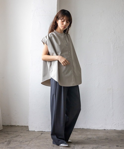 No Rule No Line(ノール-ルノーライン)の「リラックスフレンチスリーブ バンドカラートップス バンドカラーシャツ(Tシャツ/カットソー・レディース・ホワイト/ライトグレー/ブラック・FREE)」の10枚目の写真
