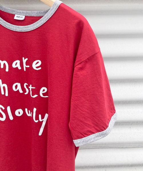 PAR ICI（パーリッシィ）の「make haste slowly リンガーTシャツ（Tシャツ/カットソー・レディース・アイボリー/グリーン/グレー/レッド・FREE）」の6枚目の写真