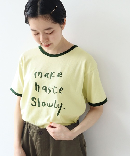 PAR ICI（パーリッシィ）の「make haste slowly リンガーTシャツ（Tシャツ/カットソー・レディース・アイボリー/グリーン/グレー/レッド・FREE）」の21枚目の写真