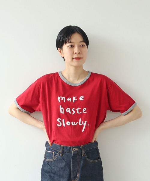 PAR ICI（パーリッシィ）の「make haste slowly リンガーTシャツ（Tシャツ/カットソー・レディース・アイボリー/グリーン/グレー/レッド・FREE）」の12枚目の写真