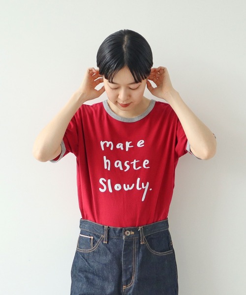 PAR ICI（パーリッシィ）の「make haste slowly リンガーTシャツ（Tシャツ/カットソー・レディース・アイボリー/グリーン/グレー/レッド・FREE）」の8枚目の写真