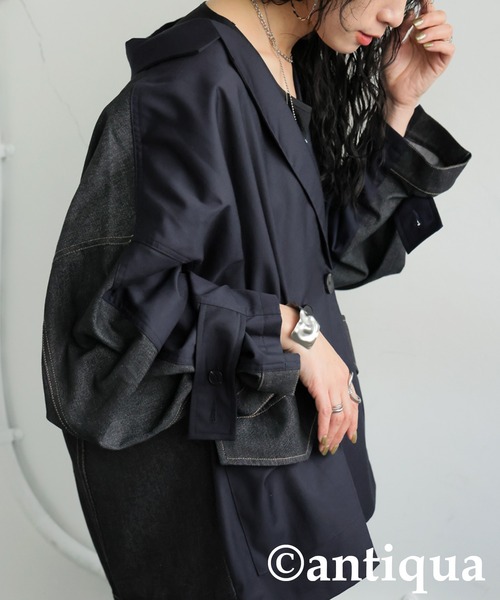 antiqua(アンティカ)の「デニム切り替えジャケット(テーラードジャケット・レディース・ブルー/ブラック・ONESIZE)」の5枚目の写真