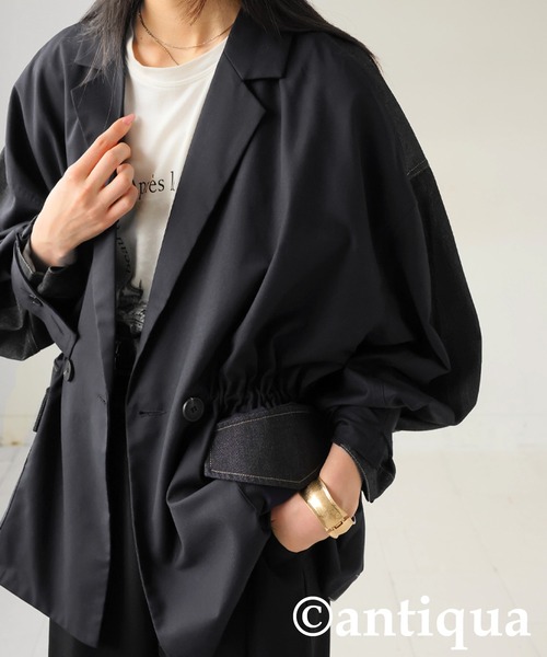 antiqua(アンティカ)の「デニム切り替えジャケット(テーラードジャケット・レディース・ブルー/ブラック・ONESIZE)」の11枚目の写真