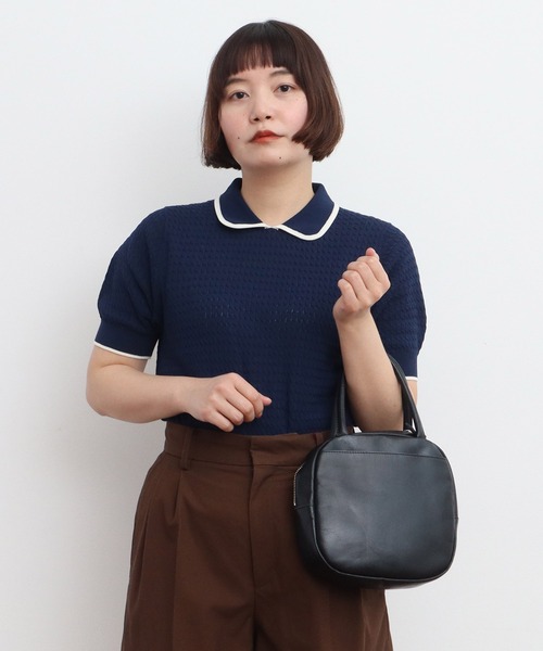 CHILD WOMAN（チャイルドウーマン）の「☆coolcottonケーブル編み 丸襟半袖プルオーバー（ニット/セーター・レディース・アイボリー/ブラック/ネイビー/レッド・FREE）」の4枚目の写真