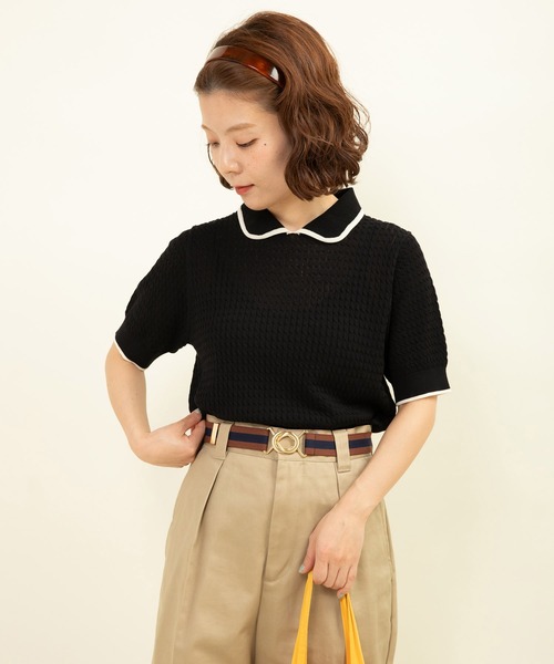 CHILD WOMAN（チャイルドウーマン）の「☆coolcottonケーブル編み 丸襟半袖プルオーバー（ニット/セーター・レディース・アイボリー/ブラック/ネイビー/レッド・FREE）」の18枚目の写真