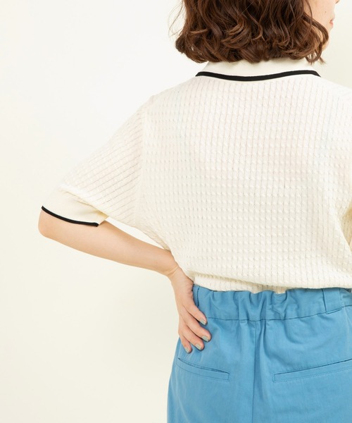 CHILD WOMAN（チャイルドウーマン）の「☆coolcottonケーブル編み 丸襟半袖プルオーバー（ニット/セーター・レディース・アイボリー/ブラック/ネイビー/レッド・FREE）」の7枚目の写真