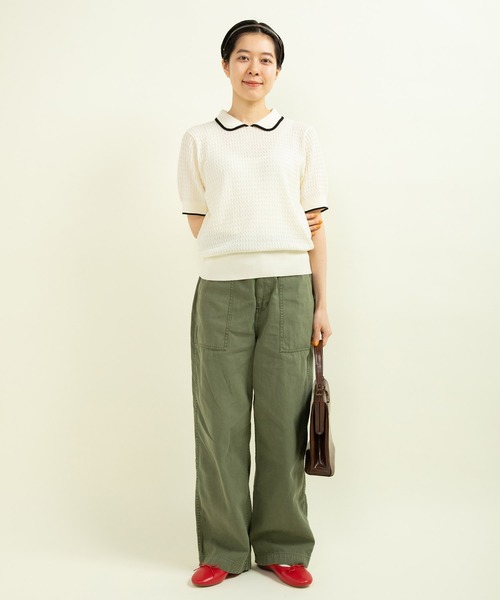 CHILD WOMAN（チャイルドウーマン）の「☆coolcottonケーブル編み 丸襟半袖プルオーバー（ニット/セーター・レディース・アイボリー/ブラック/ネイビー/レッド・FREE）」の14枚目の写真