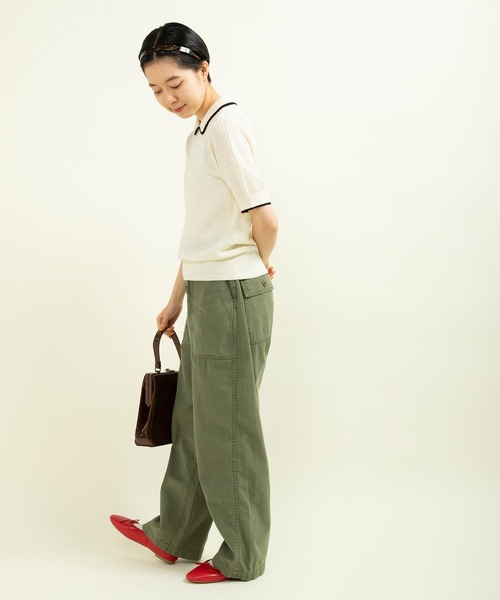 CHILD WOMAN（チャイルドウーマン）の「☆coolcottonケーブル編み 丸襟半袖プルオーバー（ニット/セーター・レディース・アイボリー/ブラック/ネイビー/レッド・FREE）」の15枚目の写真