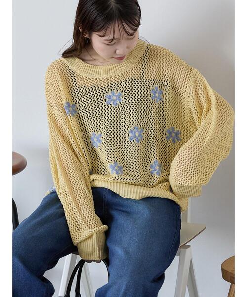 ehka sopo（エヘカソポ）の「花柄メッシュニットプルオーバー（ニット/セーター・レディース・キナリ/イエロー/ミント・F）」の3枚目の写真
