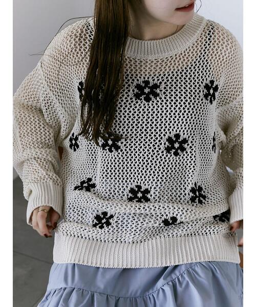 ehka sopo（エヘカソポ）の「花柄メッシュニットプルオーバー（ニット/セーター・レディース・キナリ/イエロー/ミント・F）」の5枚目の写真