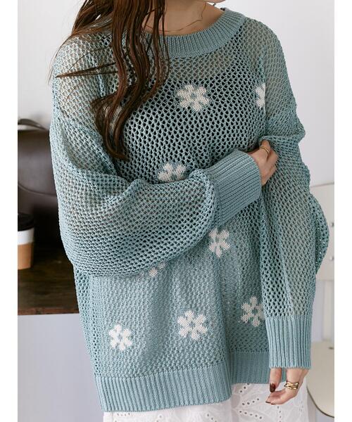 ehka sopo（エヘカソポ）の「花柄メッシュニットプルオーバー（ニット/セーター・レディース・キナリ/イエロー/ミント・F）」の13枚目の写真