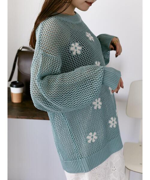 ehka sopo（エヘカソポ）の「花柄メッシュニットプルオーバー（ニット/セーター・レディース・キナリ/イエロー/ミント・F）」の15枚目の写真