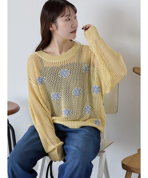 ehka sopo（エヘカソポ）の「花柄メッシュニットプルオーバー（ニット/セーター・レディース・キナリ/イエロー/ミント・F）」の21枚目の写真