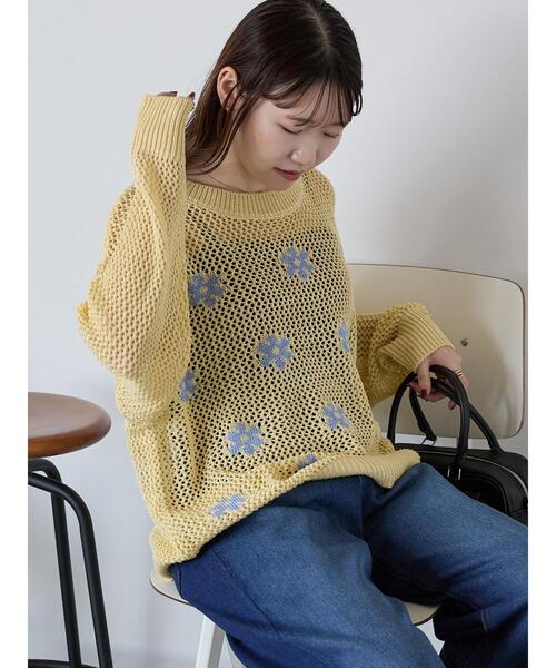 ehka sopo（エヘカソポ）の「花柄メッシュニットプルオーバー（ニット/セーター・レディース・キナリ/イエロー/ミント・F）」の22枚目の写真