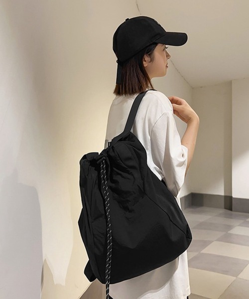 Miniministore(ミニミニストア)の「ナイロンリュック肩掛けバッグトートバッグ(バックパック/リュック・レディース・ブラック/アイボリー/パープル/グリーン/ダークベージュ/カーキ・FREE)」の9枚目の写真