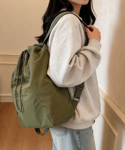 Miniministore(ミニミニストア)の「ナイロンリュック肩掛けバッグトートバッグ(バックパック/リュック・レディース・ブラック/アイボリー/パープル/グリーン/ダークベージュ/カーキ・FREE)」の15枚目の写真