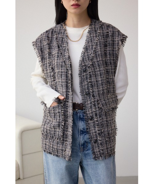 AZUL by moussy(アズールバイマウジー)の「ツイードフリンジベスト(ベスト・レディース・ブラック系その他/ホワイト系その他・FREE)」の1枚目の写真