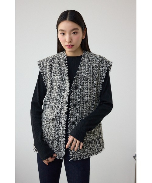 AZUL by moussy(アズールバイマウジー)の「ツイードフリンジベスト(ベスト・レディース・ブラック系その他/ホワイト系その他・FREE)」の4枚目の写真