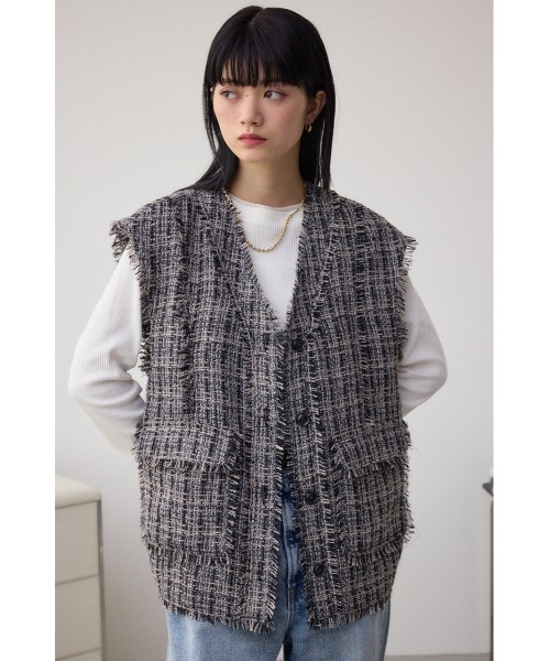 AZUL by moussy(アズールバイマウジー)の「ツイードフリンジベスト(ベスト・レディース・ブラック系その他/ホワイト系その他・FREE)」の15枚目の写真