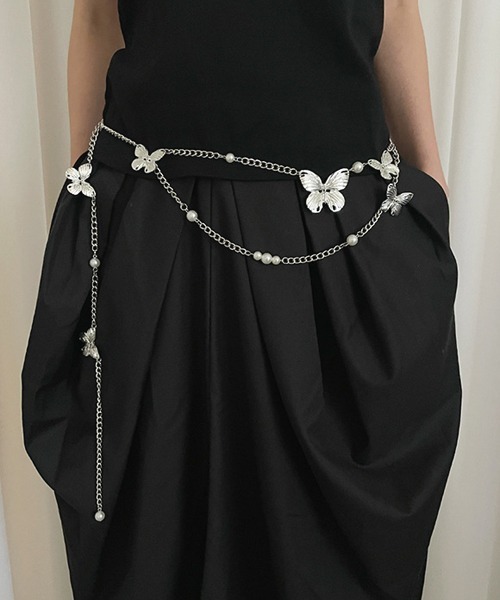 urge select】バタフライモチーフ アンティーク調 チェーンベルト