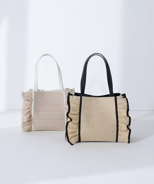 NATURAL BEAUTY BASIC(ナチュラルビューティーベーシック)の「◇サイドフリルPPトートバッグ(トートバッグ・レディース・ブラック系その他2/ブラック/オフホワイト・フリ-)」の1枚目の写真