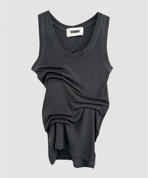 viavanda ブラックタンクトップ TUCK RIB TANK TOP（タンクトップ）｜VIAVANDA（ヴィアヴァンダ