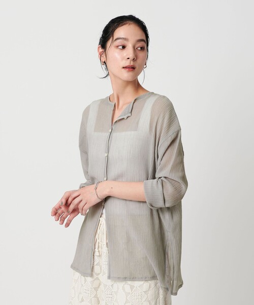 BEAUTY&YOUTH クレープ クルーネックカーディガン　ブラック BEAUTY&YOUTH UNITED ARROWS｜クレープ クルーネック