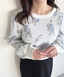 花柄ニットプルオーバー