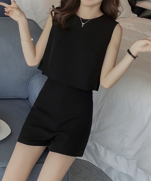 バックリボンノースリトップス＋ショーパンセットアップ レディース バックリボンノースリトップス＋ショーパンセットアップ（その他