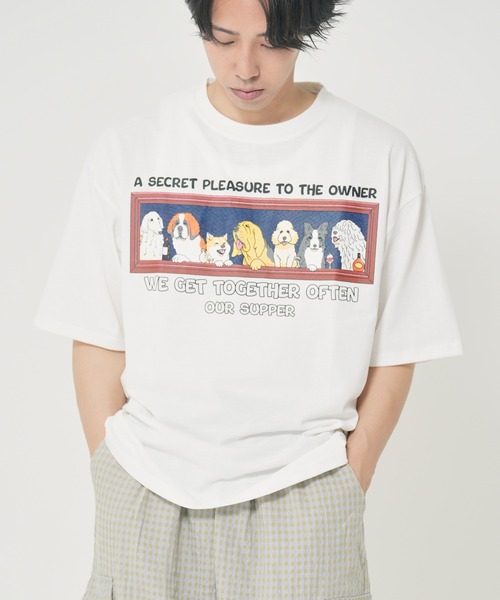 CORISCO(コリスコ)の「アニマル晩餐柄Tシャツ(M1)(Tシャツ/カットソー・メンズ・ホワイト系1/ホワイト系2/グレー系2/ブラック系2/キナリ/ブラック系1/グレー系1/オートミール・MEDIUM/LARGE/X-LARGE)」の4枚目の写真