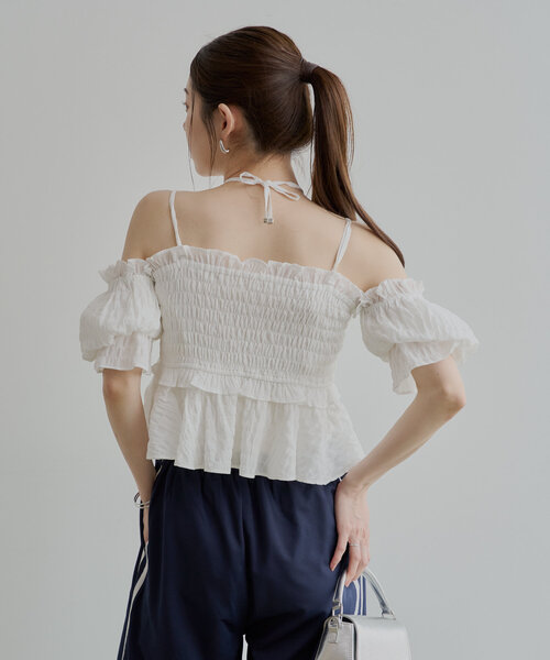 Chico（チコ）の「【マルチウェイ】シャーリングリボンオフショルトップス（シャツ/ブラウス・レディース・ブルー/ネイビー/ホワイト/ピンク・FREE）」の19枚目の写真