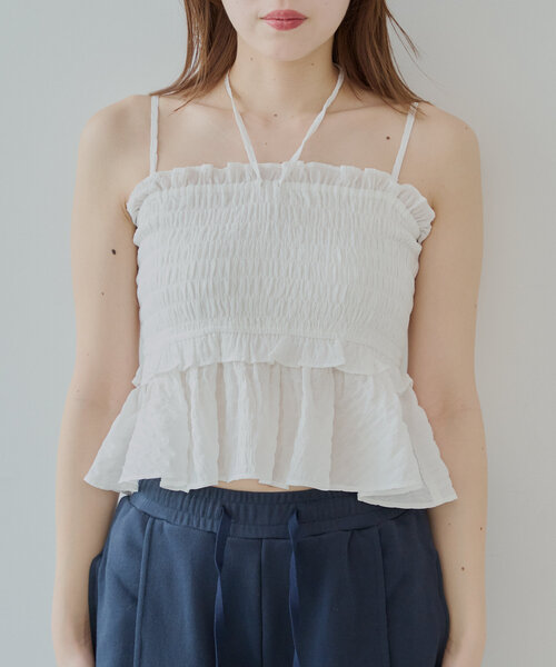セール】【マルチウェイ】シャーリングリボンオフショルトップス