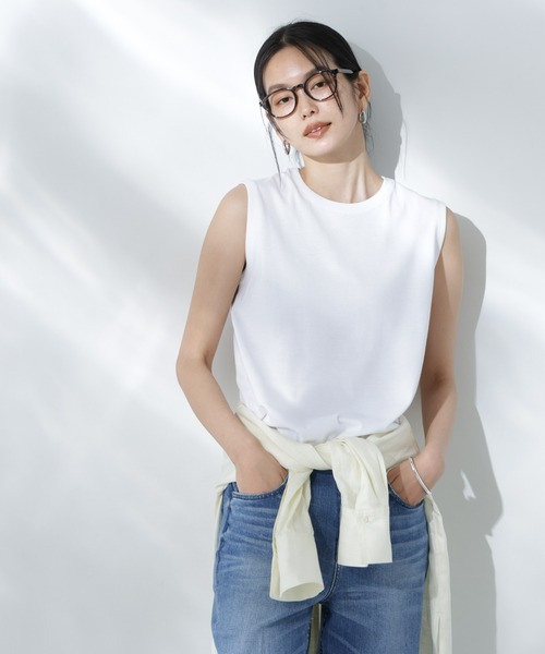 NANO universe（ナノユニバース）の「Anti Soaked(R) 汗染み防止ノースリーブTシャツ（Tシャツ/カットソー・レディース・ホワイト/ブラック/カーキ/チャコール・S/M）」の20枚目の写真