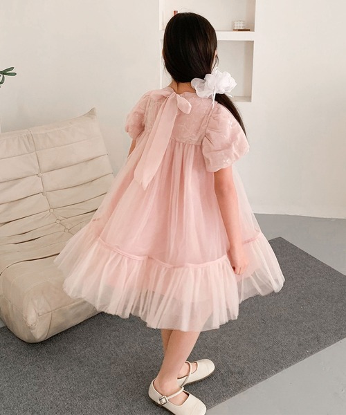 aimoha(アイモハ)の「【aimoha-KIDS-】キッズ チュールパフスリーブドレス (SS)(ワンピース・キッズ・ライトベージュ/グレー/ピンク・120/130/140/100/110/90)」の7枚目の写真