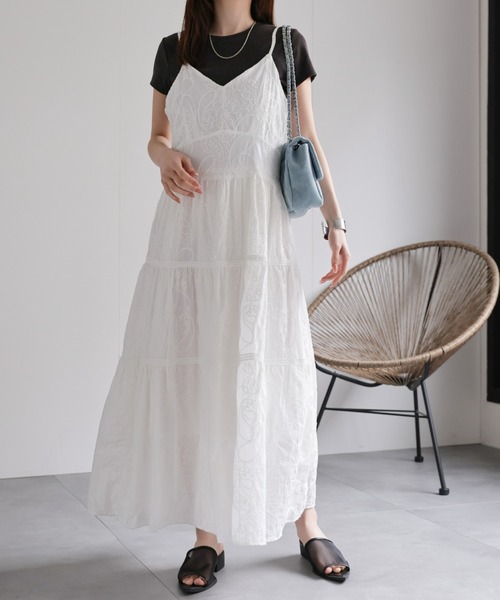 CREARE -LINO-(クレアーレリノ)の「〈レディース商品〉コットンライクレースティアードキャミワンピ(ワンピース・レディース・ホワイト系その他/ホワイト・FREE)」の3枚目の写真