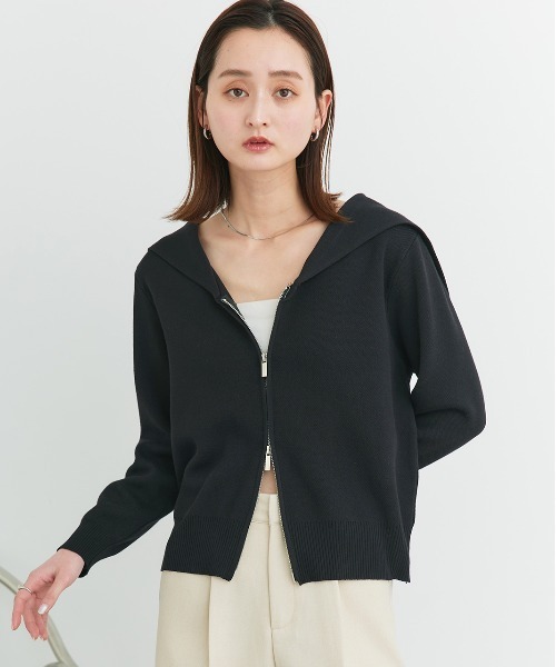 ad thie(アドティエ)の「セーラーカラー ダブルジップ ニットカーディガン(ニット/セーター・レディース・ブラック系/ブラック/ホワイト系/ベージュ系/オフホワイト・FREE)」の11枚目の写真
