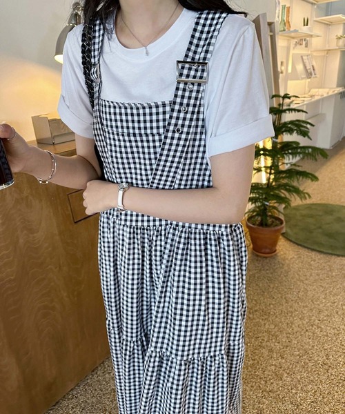 LAFFMO（ラフモ）の「ギンガムチェックティアードフレアジャンパースカート（ワンピース・レディース・ブルー/ブラック・F）」の5枚目の写真