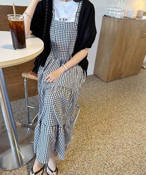 LAFFMO（ラフモ）の「ギンガムチェックティアードフレアジャンパースカート（ワンピース・レディース・ブルー/ブラック・F）」の9枚目の写真