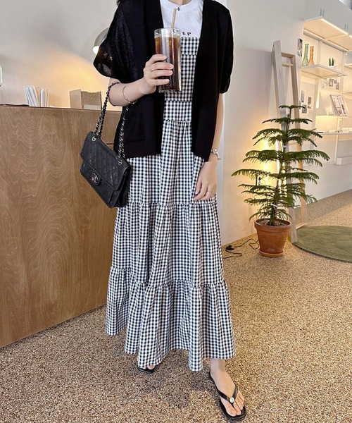 LAFFMO（ラフモ）の「ギンガムチェックティアードフレアジャンパースカート（ワンピース・レディース・ブルー/ブラック・F）」の12枚目の写真